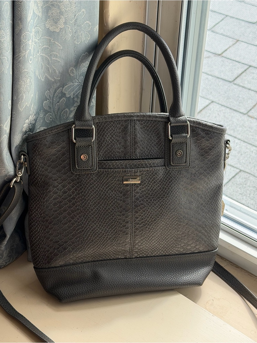 Black Textured Crossbody Satchel Bag with Top Handles